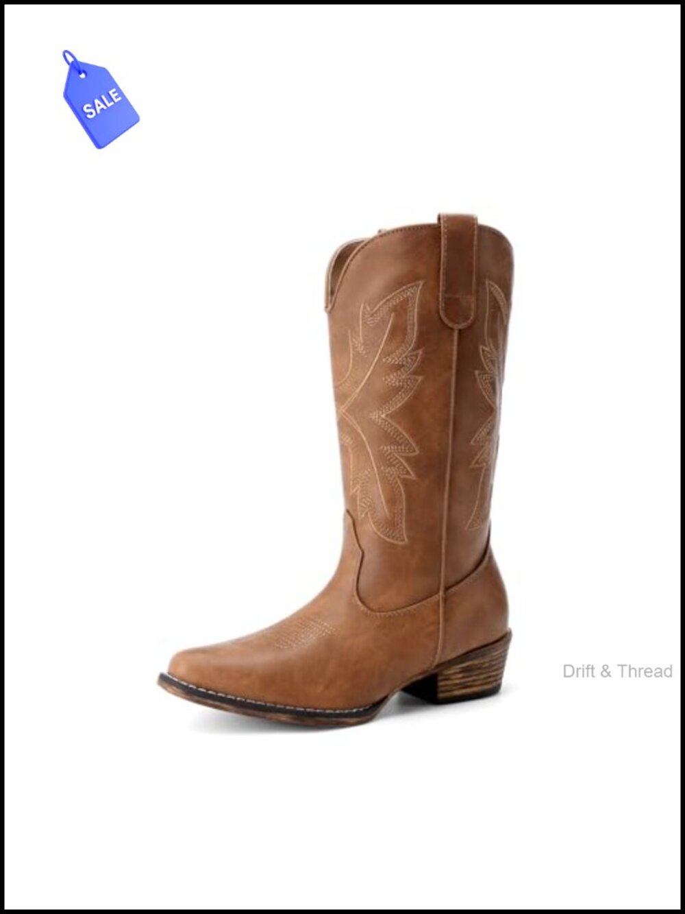 Women's Mid-Calf Cowgirl Boots Faux Leather Block Heel